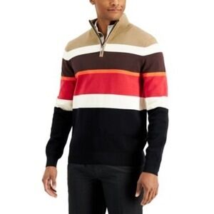 DKNY Striped Quarter‎ Zip Sweater Striped Color Block Men S Pullover Preppy